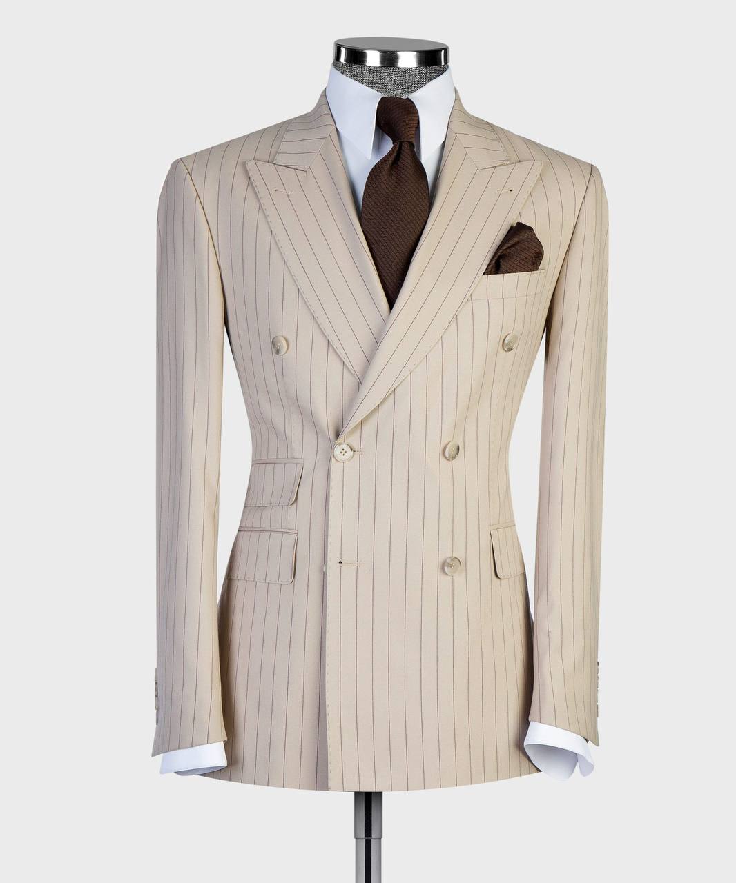 2-Piece French Prestige Classic Almond Aristocrat Stripe Suit | Model DATMAX ST912