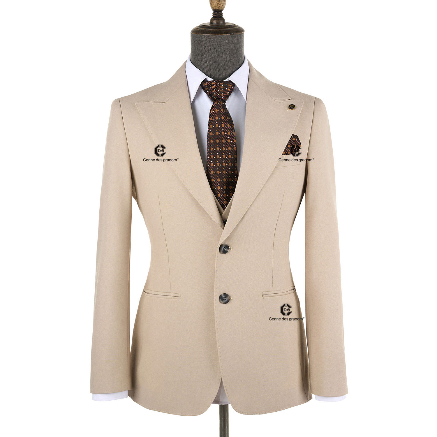 2025 Men's Classic Beige CDG 2-Piece Elegant Slim Fit Business Wedding Suit | Model 301
