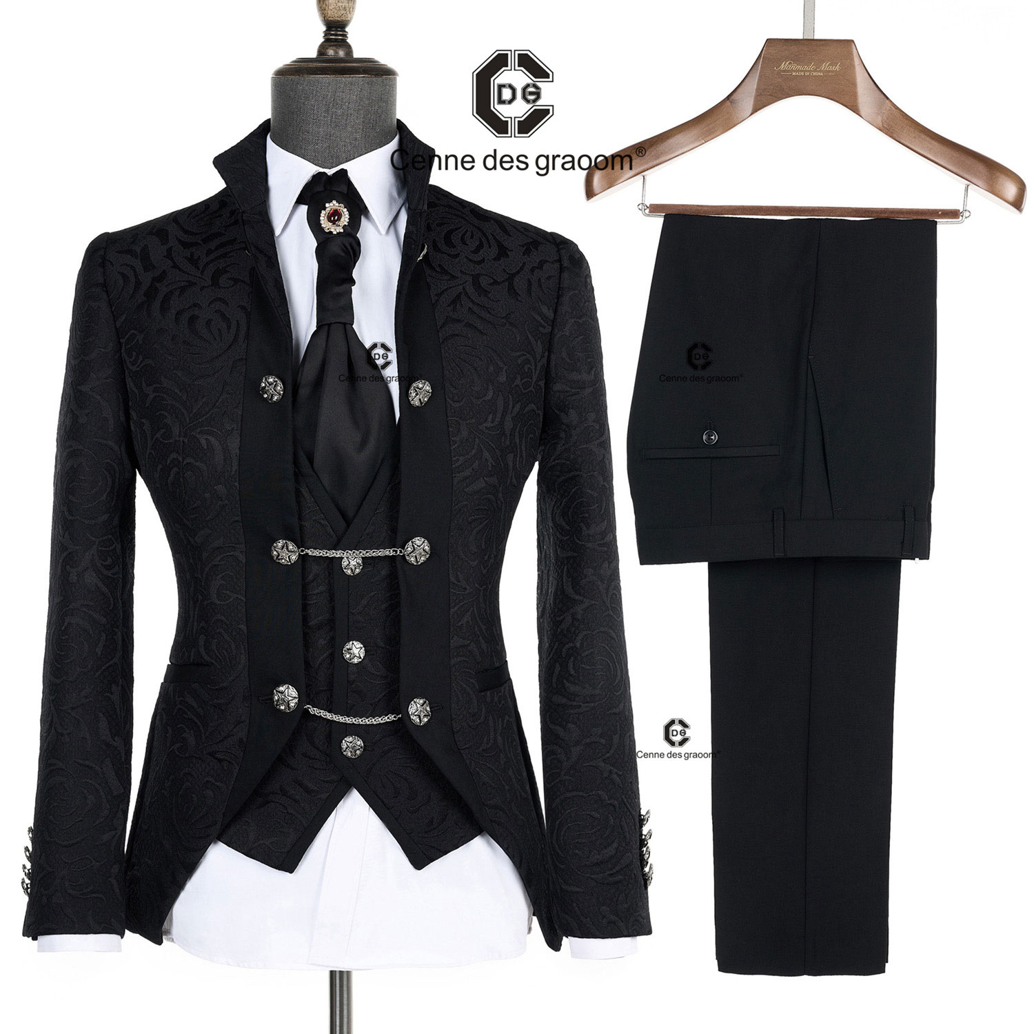 2025 Sterling All Black CDG 4 Pieces Ultimate Classic Premium Tailoring Sleek Men Suit | Model ST900