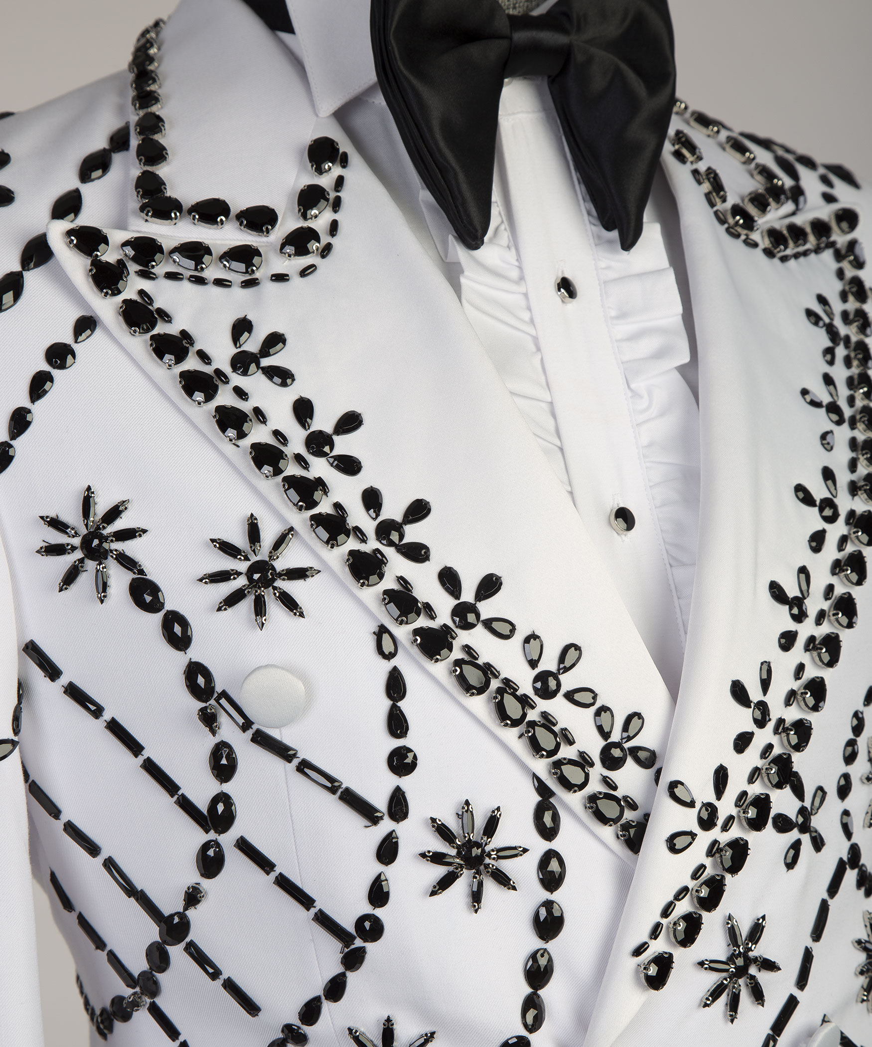 2 Pieces Vittorio Aurelius Midnight White Double-Breasted Black Studded Crystal Accents Tuxedo | Model: DATMAX 715 - AU