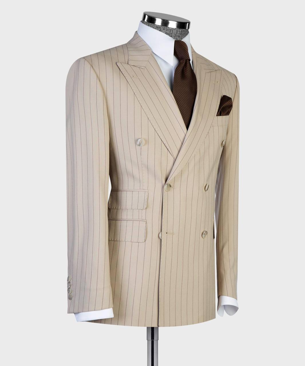 2-Piece French Prestige Classic Almond Aristocrat Stripe Suit | Model DATMAX ST912