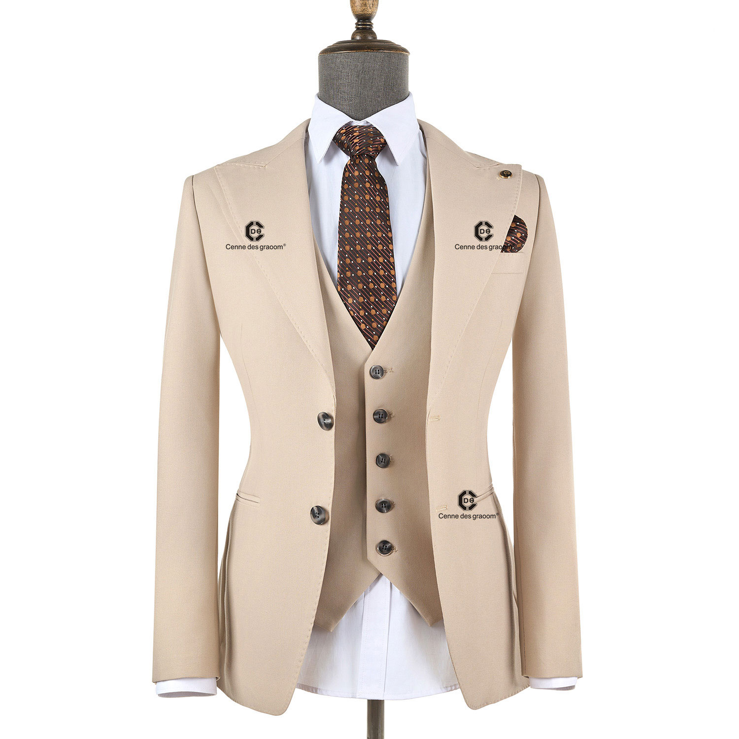 2025 Men's Classic Beige CDG 2-Piece Elegant Slim Fit Business Wedding Suit | Model 301