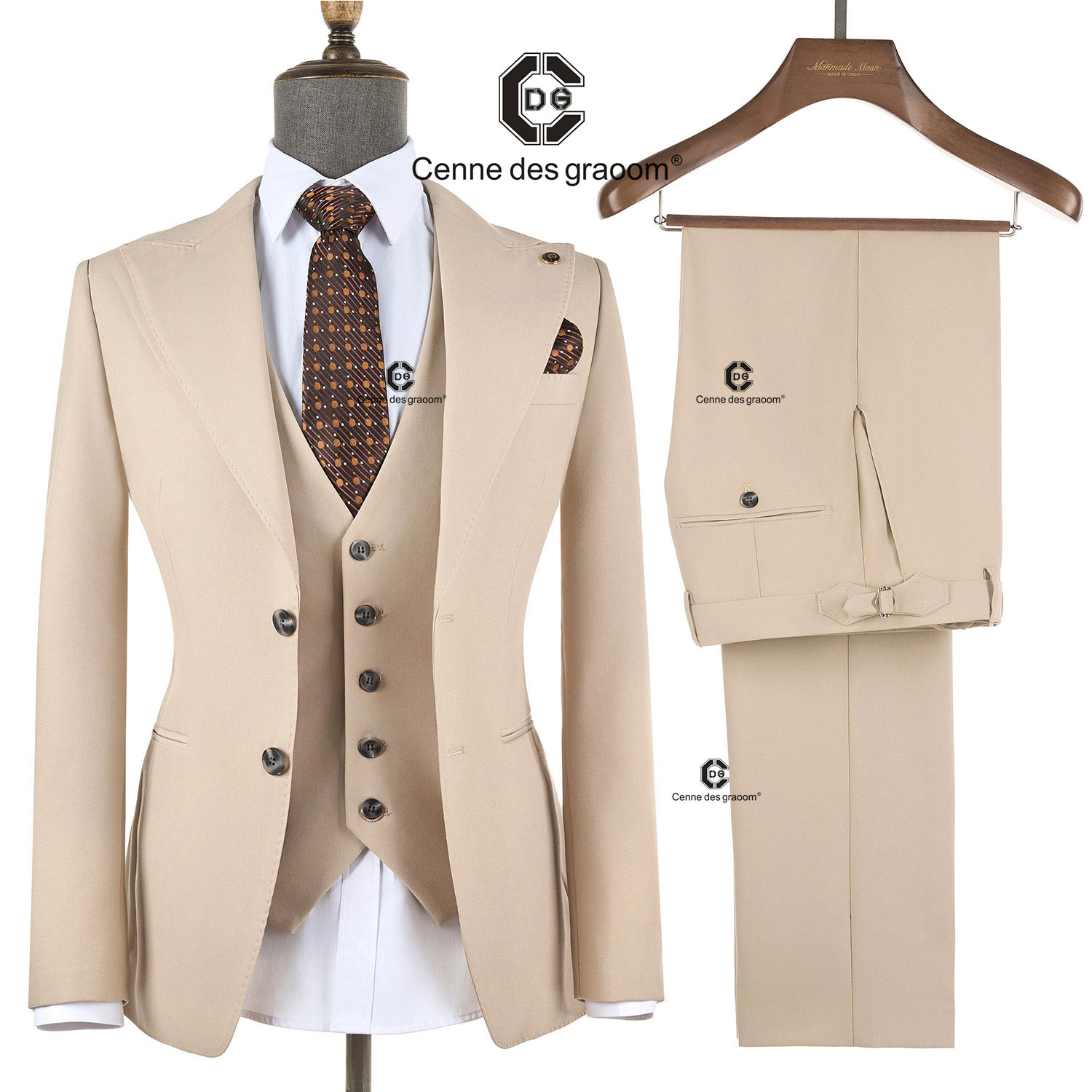 2025 Men's Classic Beige CDG 2-Piece Elegant Slim Fit Business Wedding Suit | Model 301