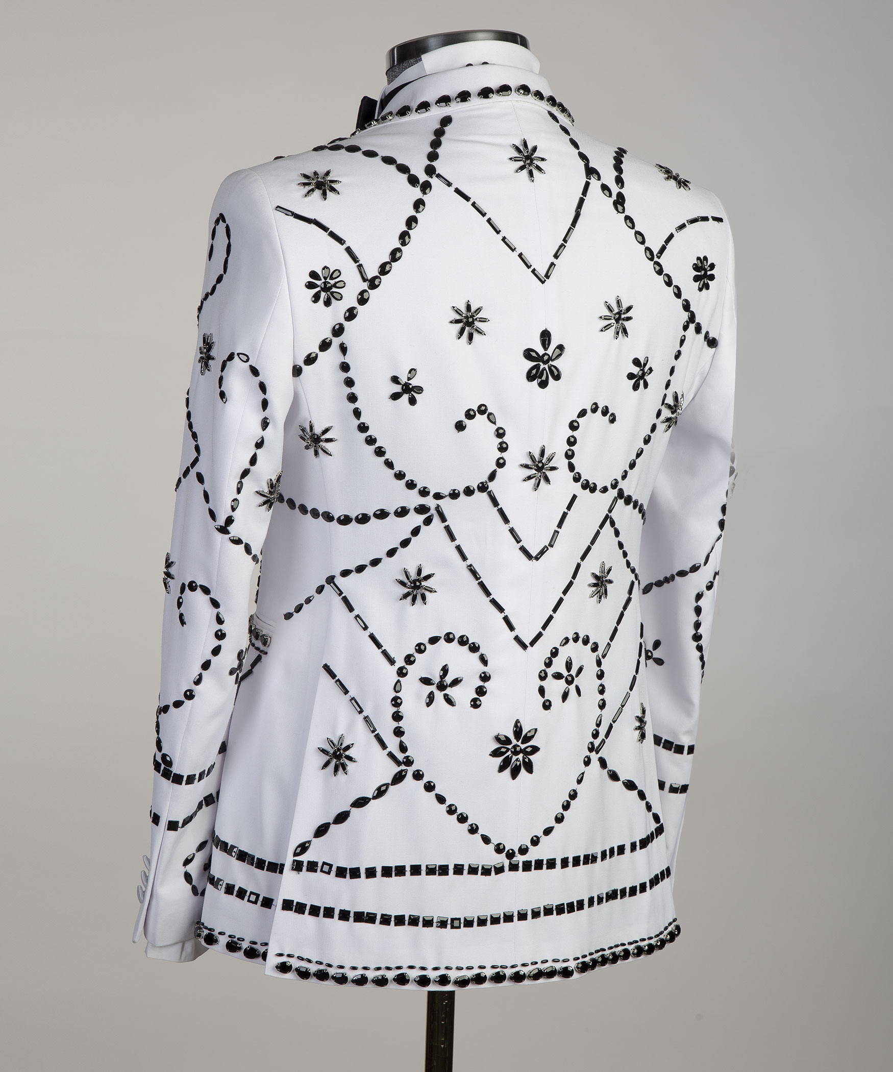 2 Pieces Vittorio Aurelius Midnight White Double-Breasted Black Studded Crystal Accents Tuxedo | Model: DATMAX 715 - AU