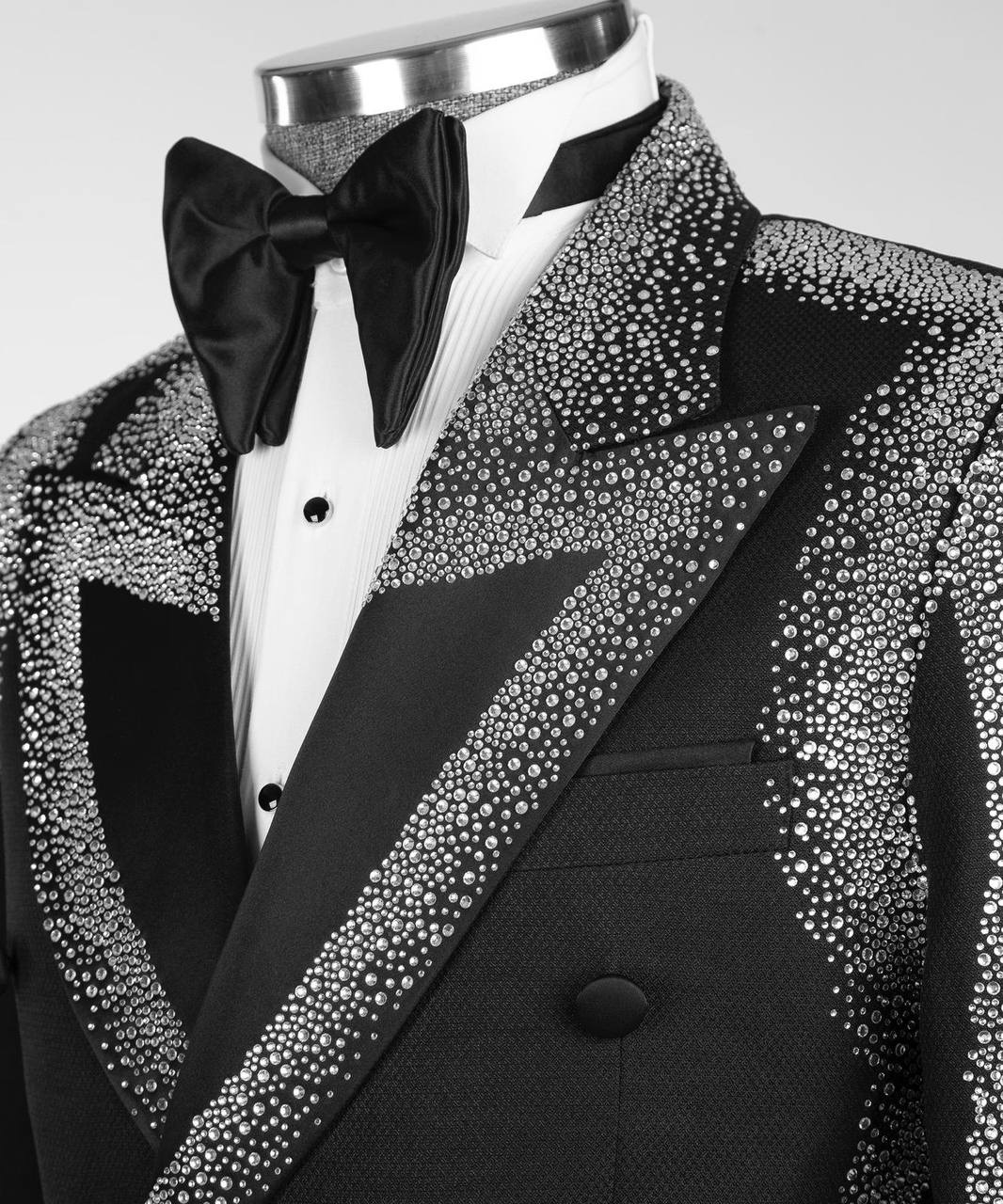 2 Pieces Noir Obsidian Studded Black Luxury Trendy Designer Suit | Model: DATMAX RBX-304