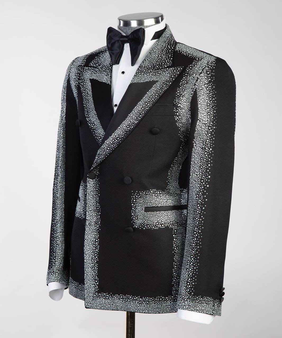 2 Pieces Noir Obsidian Studded Black Luxury Trendy Designer Suit | Model: DATMAX RBX-304