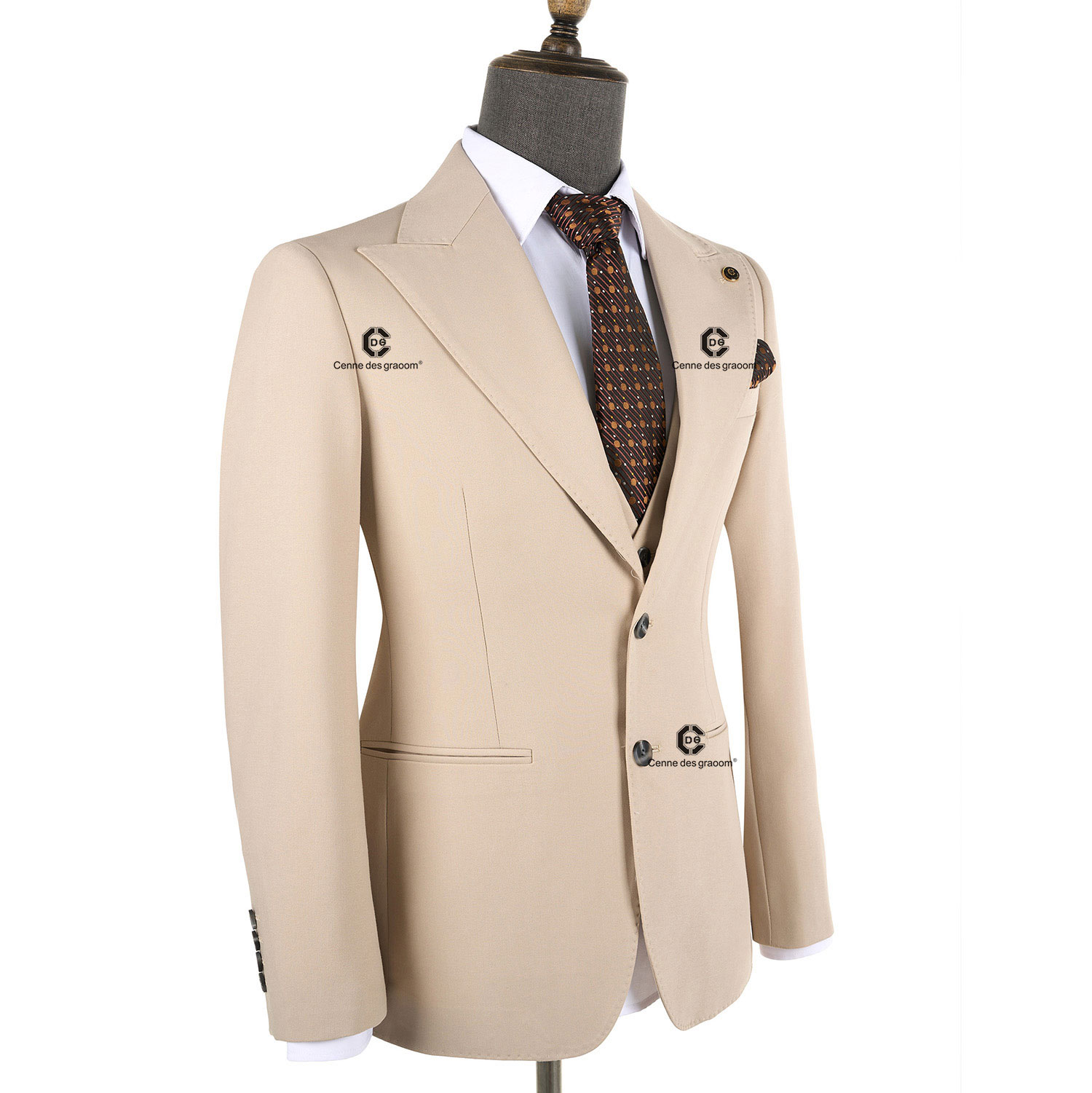 2025 Men's Classic Beige CDG 2-Piece Elegant Slim Fit Business Wedding Suit | Model 301