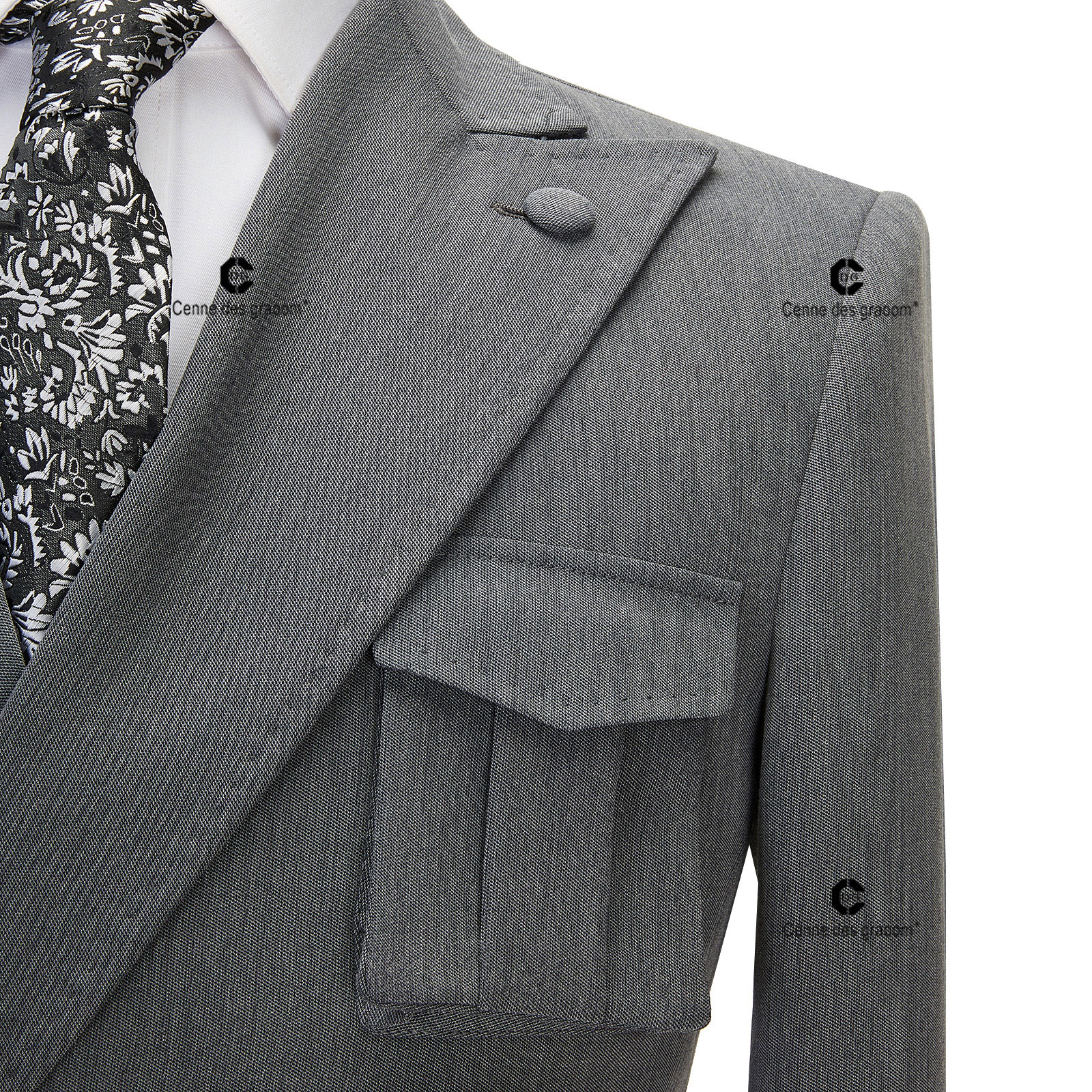 2025 CDG Charcoal Gray Double-Breasted Suit with Stylish Patch Pockets Men's Top Fashion Formal Suit Wear