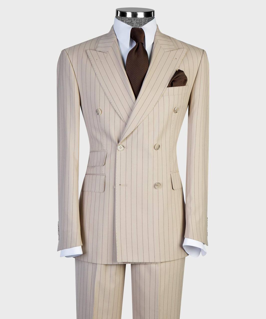 2-Piece French Prestige Classic Almond Aristocrat Stripe Suit | Model DATMAX ST912